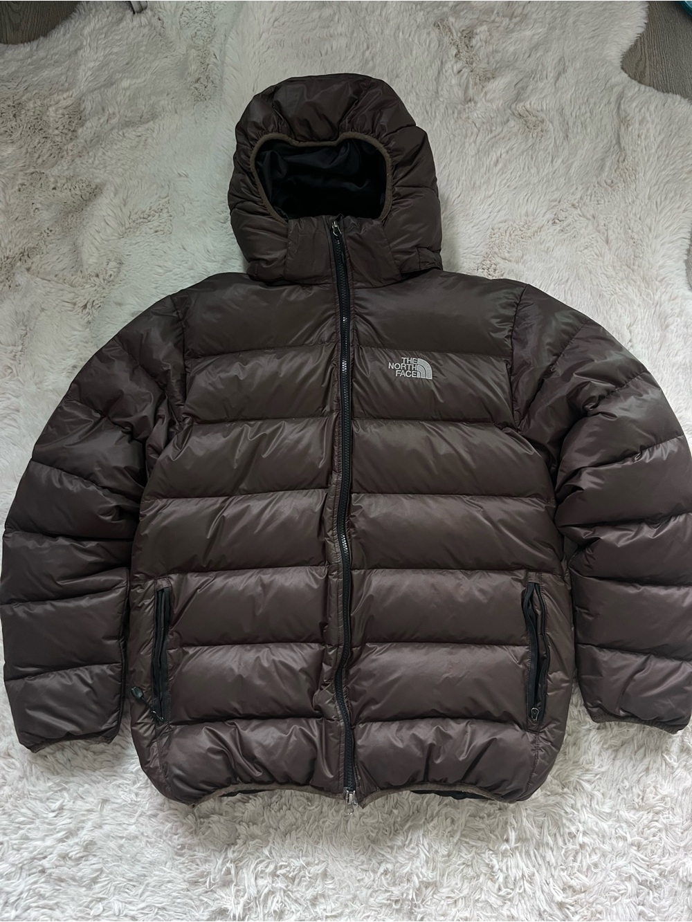 The North Face Men's Dark Brown Quilted Down Puffer Jacket with Hood
